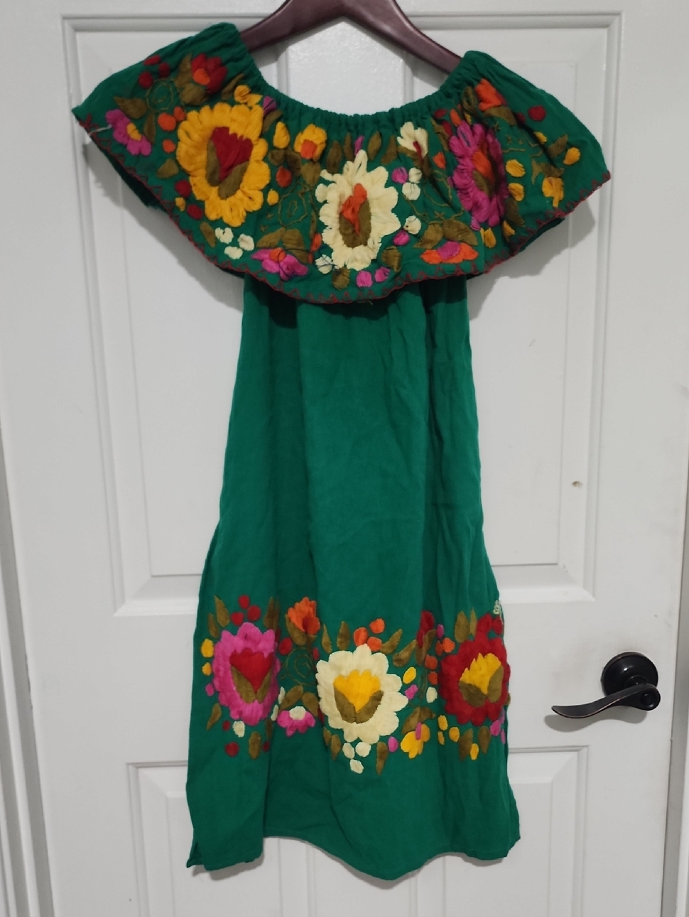 Green Embroidered Off-Shoulder  Dress - Floral